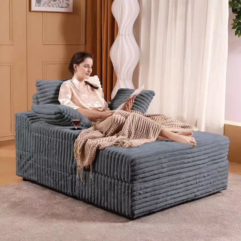 Grande chaise longue avec pouf de rangement, canapé-lit en velours côtelé, canapé nuage 3 oreillers pour salon, chambre à coucher