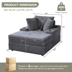 Grande chaise longue avec pouf de rangement, canapé-lit en velours côtelé, canapé nuage 3 oreillers pour salon, chambre à coucher