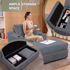 Grande chaise longue avec pouf de rangement, canapé-lit en velours côtelé, canapé nuage 3 oreillers pour salon, chambre à coucher