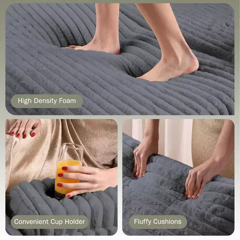 Grande chaise longue avec pouf de rangement, canapé-lit en velours côtelé, canapé nuage 3 oreillers pour salon, chambre à coucher