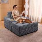 Grande chaise longue avec pouf de rangement, canapé-lit en velours côtelé, canapé nuage 3 oreillers pour salon, chambre à coucher