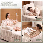 Grande chaise longue avec pouf de rangement, canapé-lit en velours côtelé, canapé nuage 3 oreillers pour salon, chambre à coucher