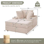 Grande chaise longue avec pouf de rangement, canapé-lit en velours côtelé, canapé nuage 3 oreillers pour salon, chambre à coucher