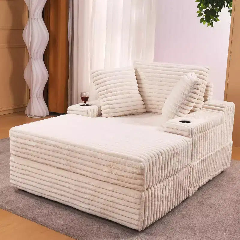 Grande chaise longue avec pouf de rangement, canapé-lit en velours côtelé, canapé nuage 3 oreillers pour salon, chambre à coucher