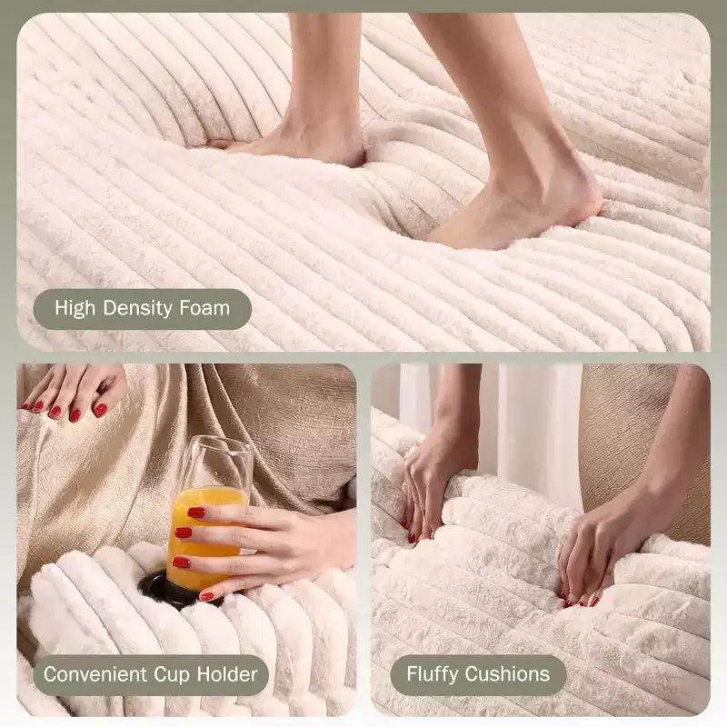 Grande chaise longue avec pouf de rangement, canapé-lit en velours côtelé, canapé nuage 3 oreillers pour salon, chambre à coucher