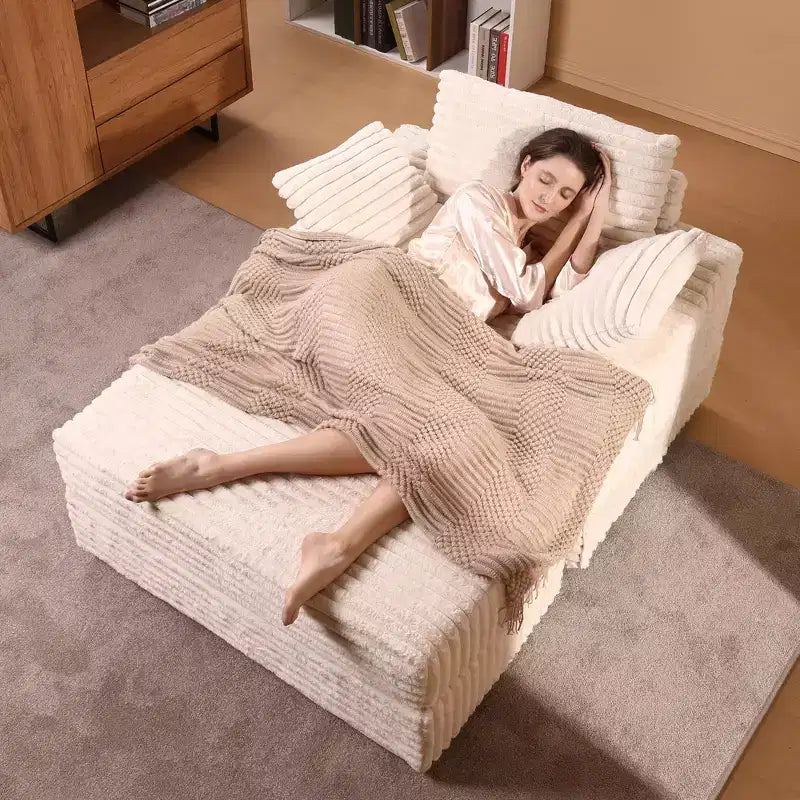 Grande chaise longue avec pouf de rangement, canapé-lit en velours côtelé, canapé nuage 3 oreillers pour salon, chambre à coucher