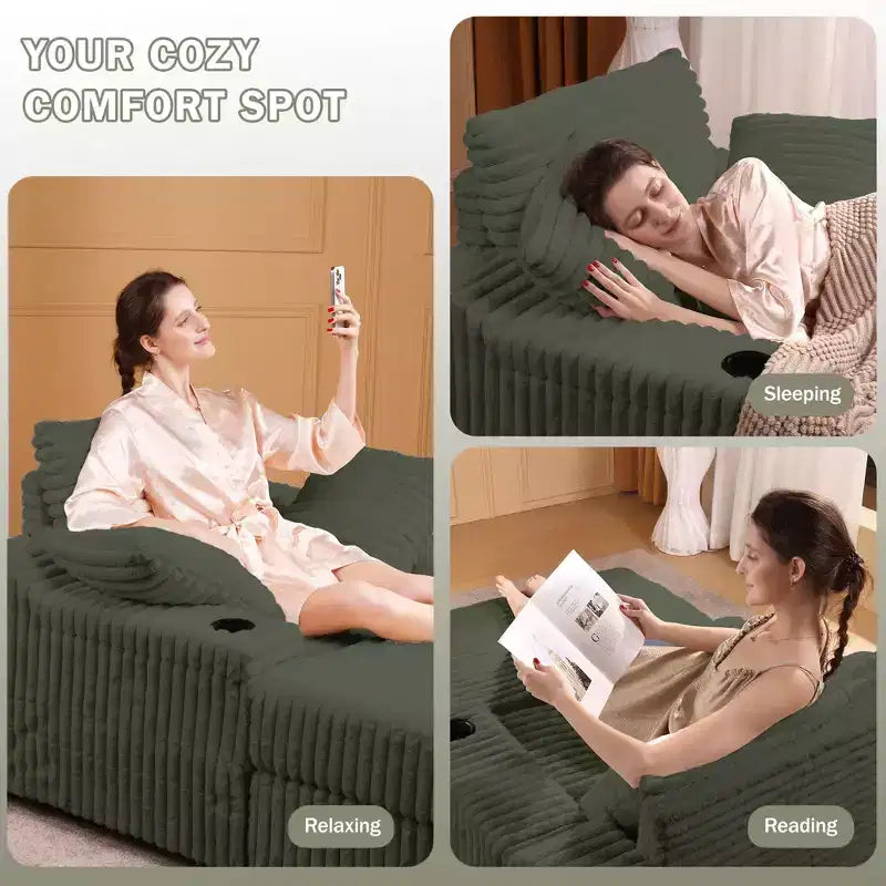 Grande chaise longue avec pouf de rangement, canapé-lit en velours côtelé, canapé nuage 3 oreillers pour salon, chambre à coucher