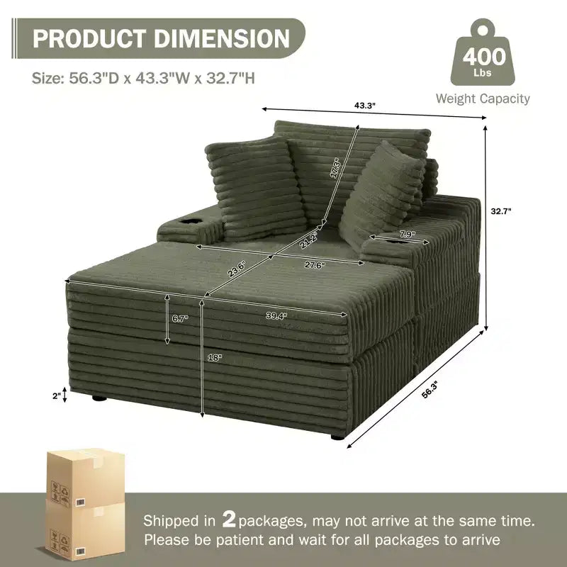 Grande chaise longue avec pouf de rangement, canapé-lit en velours côtelé, canapé nuage 3 oreillers pour salon, chambre à coucher
