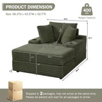 Grande chaise longue avec pouf de rangement, canapé-lit en velours côtelé, canapé nuage 3 oreillers pour salon, chambre à coucher