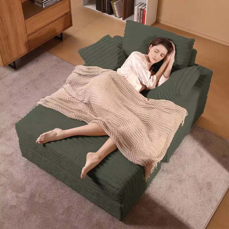 Grande chaise longue avec pouf de rangement, canapé-lit en velours côtelé, canapé nuage 3 oreillers pour salon, chambre à coucher