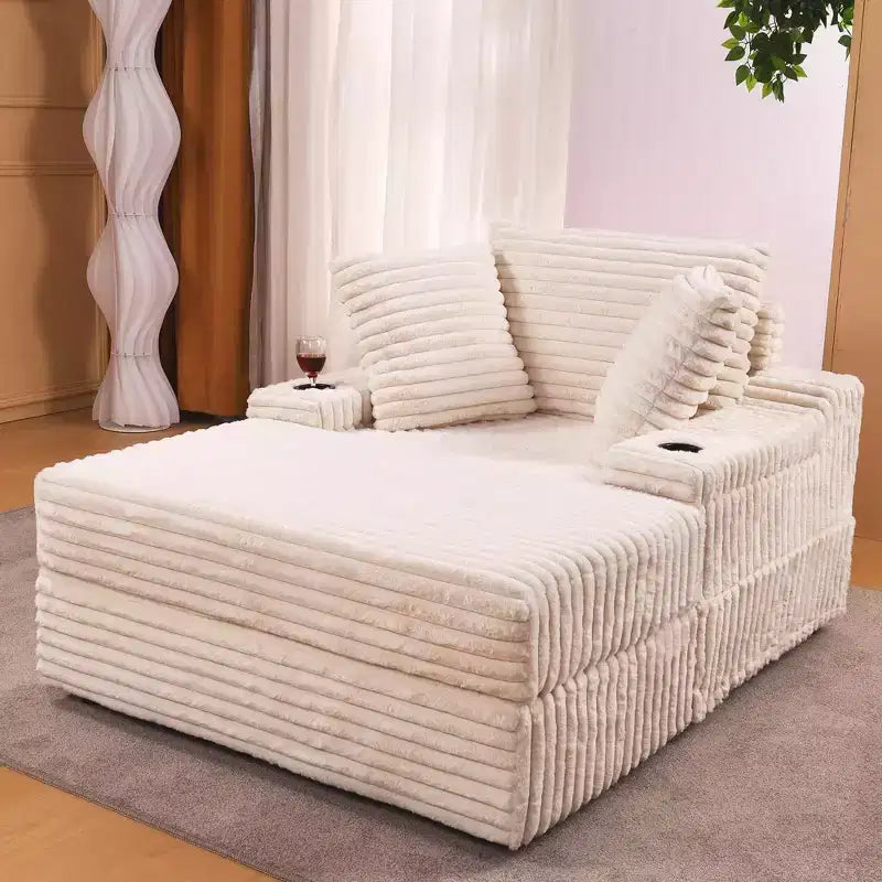 Grande chaise longue avec pouf de rangement, canapé-lit en velours côtelé, canapé nuage 3 oreillers pour salon, chambre à coucher