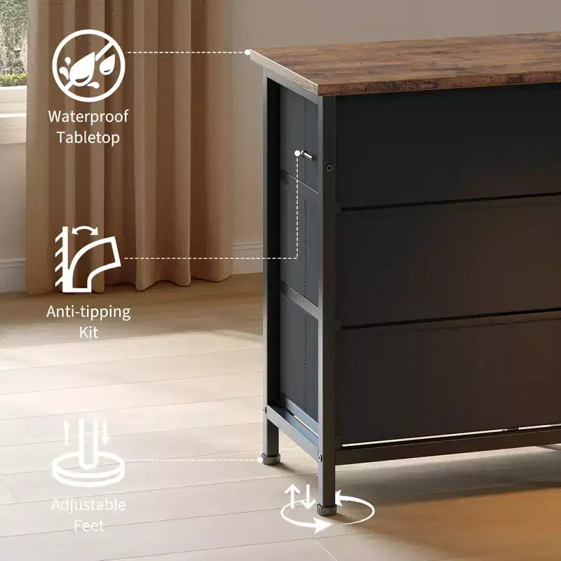 Commode longue de 70 pouces et meuble TV pour téléviseurs de 65 à 80 pouces - Commode de rangement moderne en tissu avec 13 tiroirs, meuble large et robuste