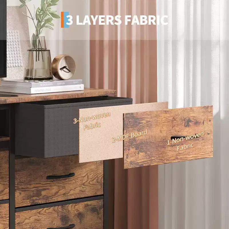Commode longue de 70 pouces et meuble TV pour téléviseurs de 65 à 80 pouces - Commode de rangement moderne en tissu avec 13 tiroirs, meuble large et robuste