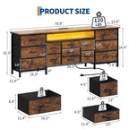 Commode longue de 70 pouces et meuble TV pour téléviseurs de 65 à 80 pouces - Commode de rangement moderne en tissu avec 13 tiroirs, meuble large et robuste