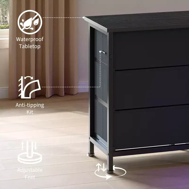 Commode longue de 70 pouces et meuble TV pour téléviseurs de 65 à 80 pouces - Commode de rangement moderne en tissu avec 13 tiroirs, meuble large et robuste