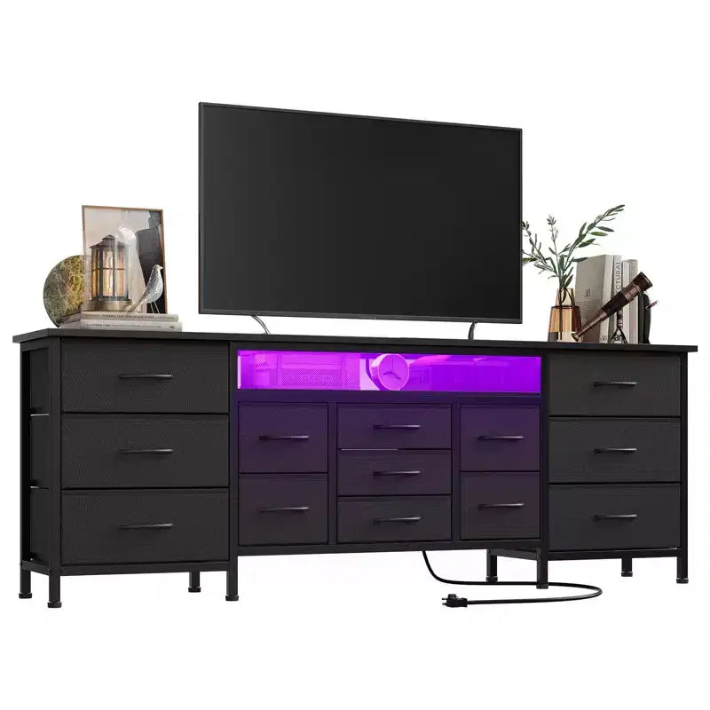 70 Inch Long Dresser & TV Stand for 65-80 Inch TVs - Modern Fabric Storage Chest with 13 Drawers, Wide Sturdy Cabinet