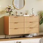 Commode moderne cannelée à 6 tiroirs - Meuble de rangement en bois de 119 cm de large avec poignées métalliques - Armoire de rangement spacieuse et organisateur de placard