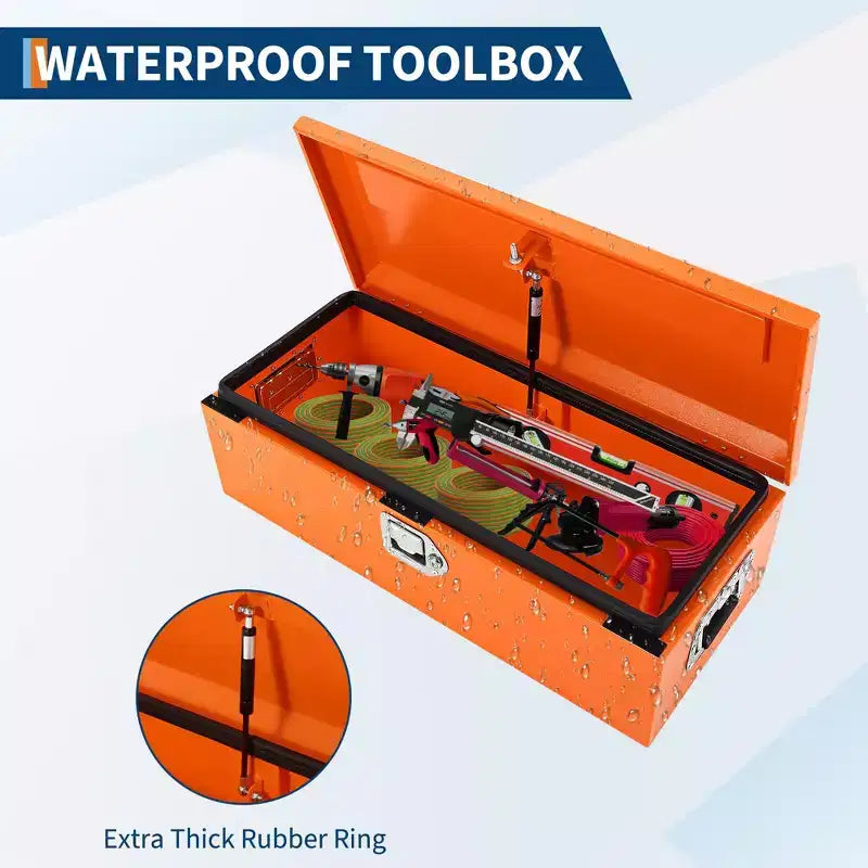 Boîte à outils de camion en acier strié avec serrure, poignée latérale et clés, étanche, organisateur durable pour pickup, camping-car, remorque, atelier