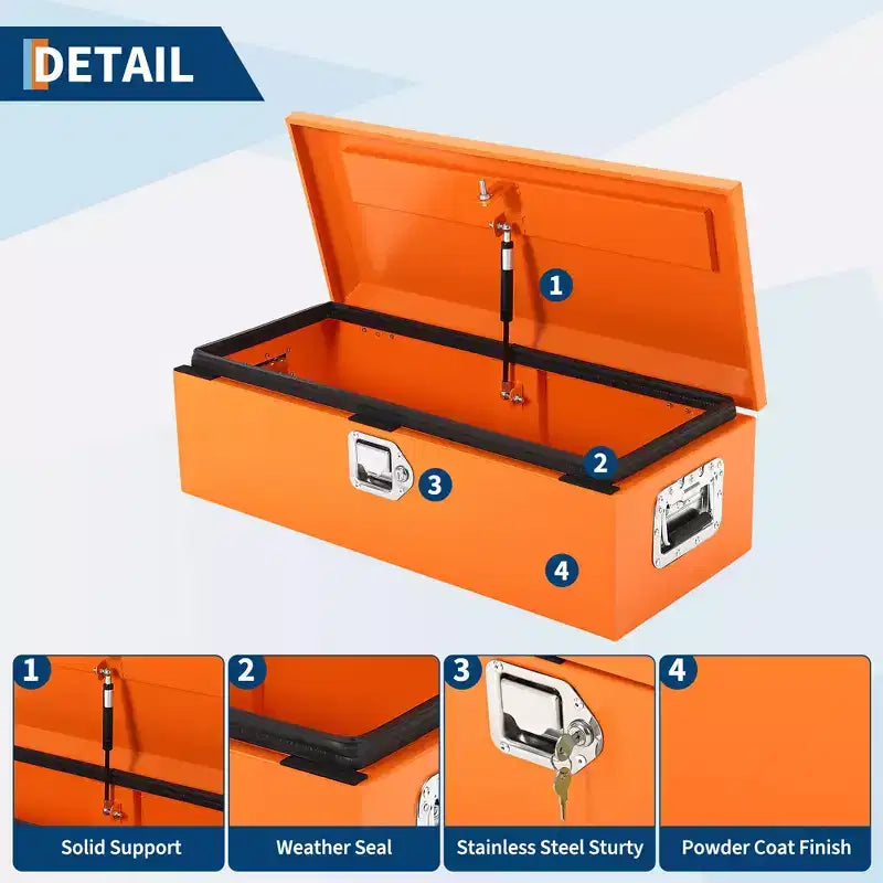 Boîte à outils de camion en acier strié avec serrure, poignée latérale et clés, étanche, organisateur durable pour pickup, camping-car, remorque, atelier
