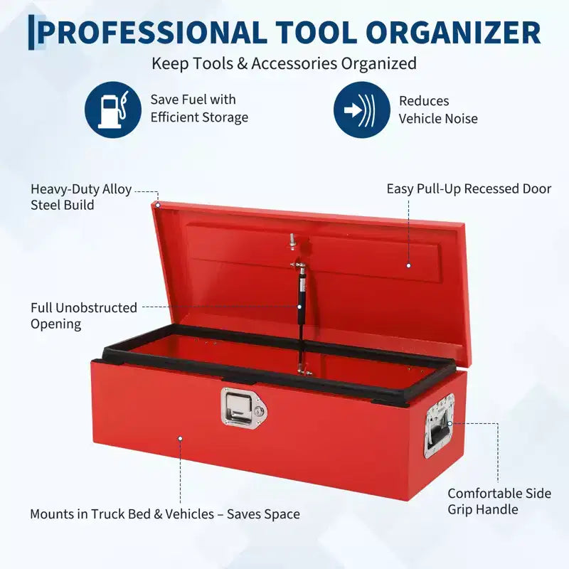 Boîte à outils de camion en acier strié avec serrure, poignée latérale et clés, étanche, organisateur durable pour pickup, camping-car, remorque, atelier