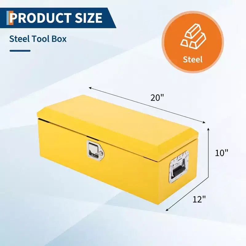 Boîte à outils de camion en acier strié avec serrure, poignée latérale et clés, étanche, organisateur durable pour pickup, camping-car, remorque, atelier