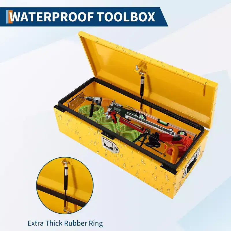 Boîte à outils de camion en acier strié avec serrure, poignée latérale et clés, étanche, organisateur durable pour pickup, camping-car, remorque, atelier