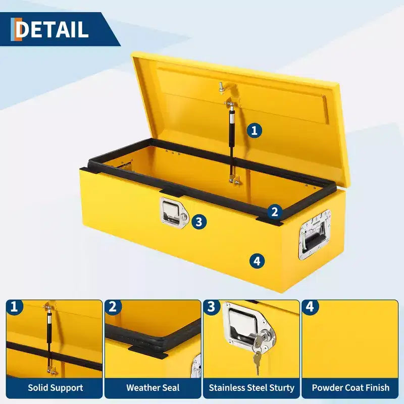 Boîte à outils de camion en acier strié avec serrure, poignée latérale et clés, étanche, organisateur durable pour pickup, camping-car, remorque, atelier