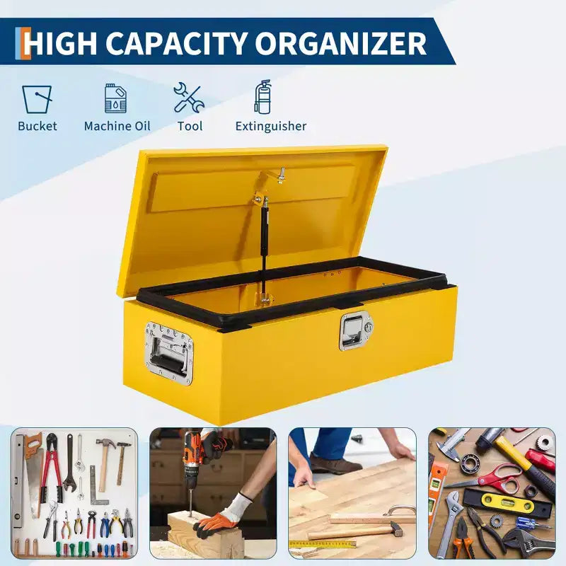 Boîte à outils de camion en acier strié avec serrure, poignée latérale et clés, étanche, organisateur durable pour pickup, camping-car, remorque, atelier
