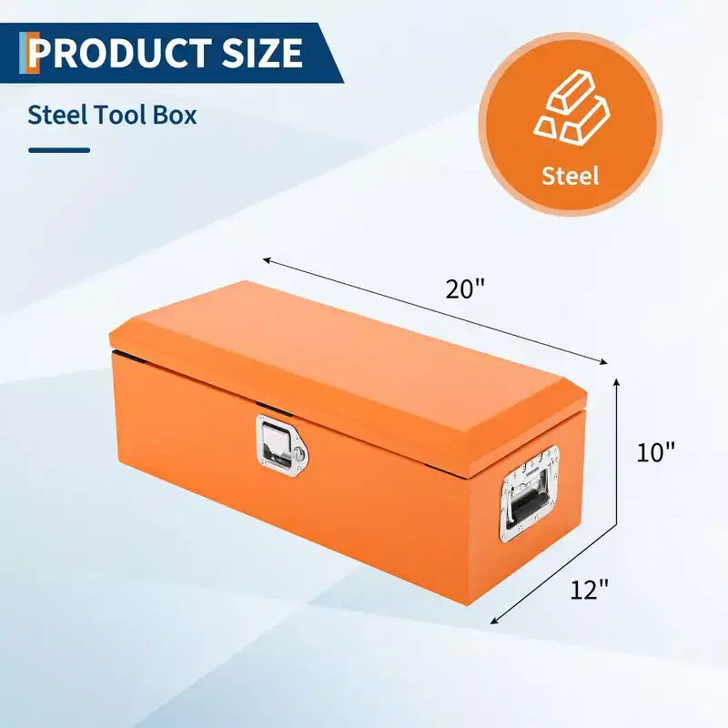 Boîte à outils de camion en acier strié avec serrure, poignée latérale et clés, étanche, organisateur durable pour pickup, camping-car, remorque, atelier
