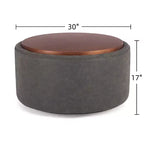 Pouf de rangement rond Camila moderne en bois et similicuir, avec roulettes et couvercle amovible