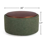 Pouf de rangement rond Camila moderne en bois et similicuir, avec roulettes et couvercle amovible