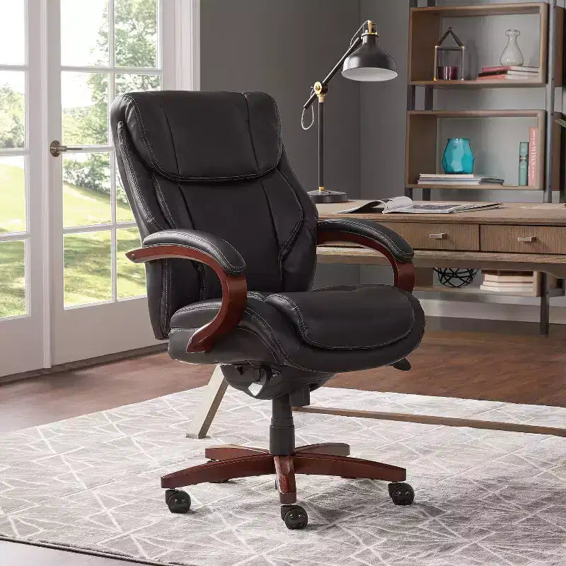 Fauteuil de bureau Bellamy noir, ergonomique, pivotant, réglable en hauteur, structure en bois