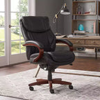 Fauteuil de bureau Bellamy noir, ergonomique, pivotant, réglable en hauteur, structure en bois