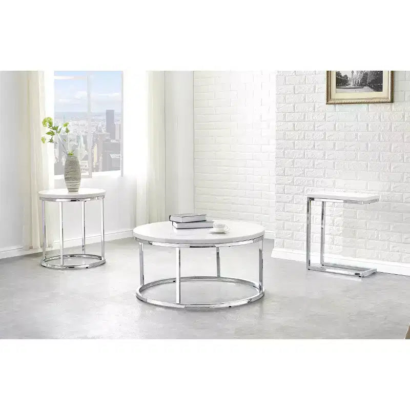 Table basse ronde Echo, base chromée, design moderne de 36 po