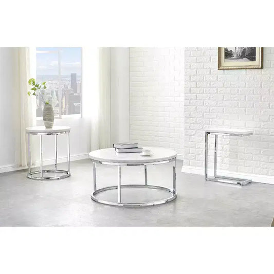 Table basse ronde Echo, base chromée, design moderne de 36 po
