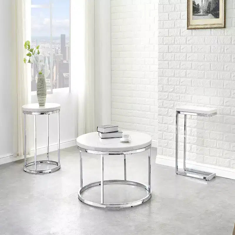Table basse ronde Echo, base chromée, design moderne de 36 po