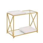 Console St Andrews blanc/doré, plateau en verre moderne, cadre en métal, meuble d'entrée