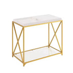 Console St Andrews blanc/doré, plateau en verre moderne, cadre en métal, meuble d'entrée