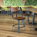 Chaise de restaurant Flint Series Noyer Rustique avec assise et dossier en bois et structure Gris Poudré