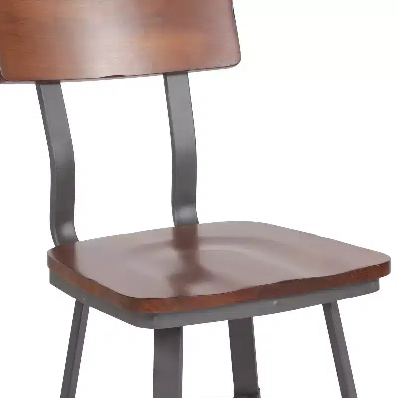 Chaise de restaurant Flint Series Noyer Rustique avec assise et dossier en bois et structure Gris Poudré