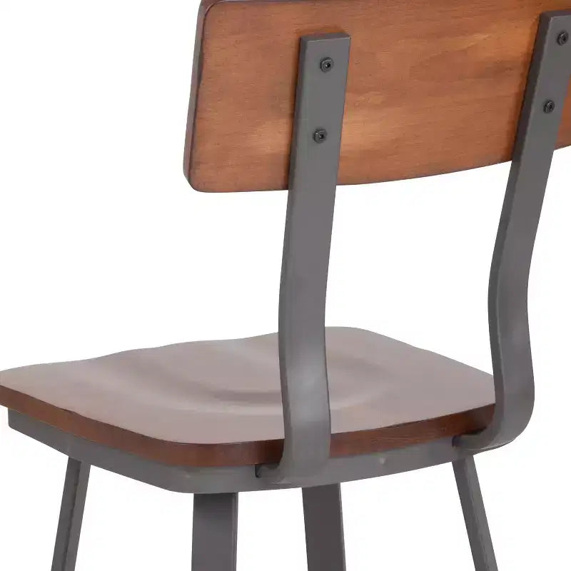 Chaise de restaurant Flint Series Noyer Rustique avec assise et dossier en bois et structure Gris Poudré