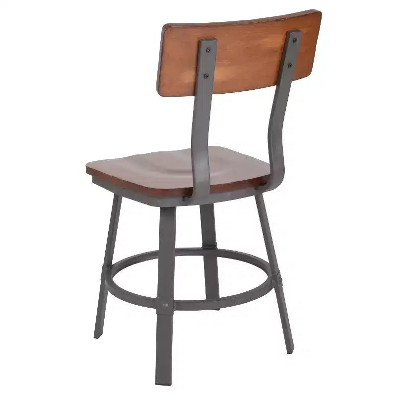 Chaise de restaurant Flint Series Noyer Rustique avec assise et dossier en bois et structure Gris Poudré