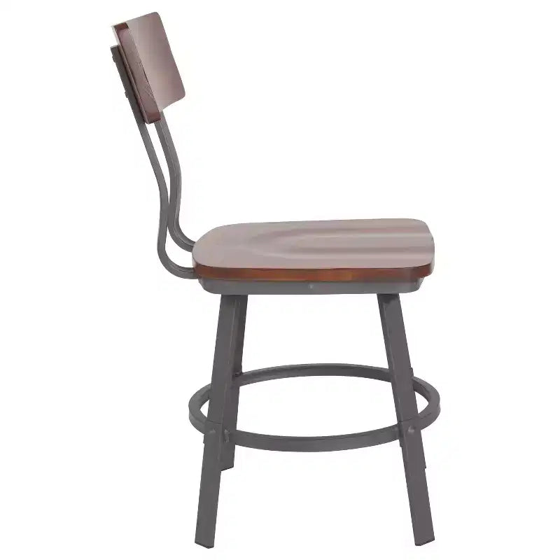 Chaise de restaurant Flint Series Noyer Rustique avec assise et dossier en bois et structure Gris Poudré